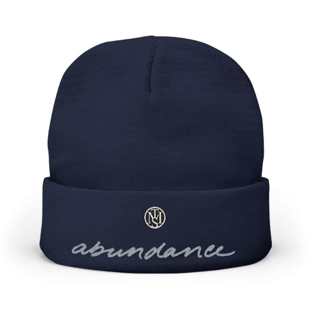 Abundance ING embroidered navy beanie winter hat
