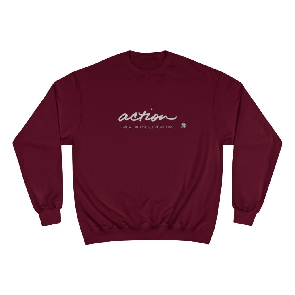 Action ING type embroidered maroon crewneck sweatshirt